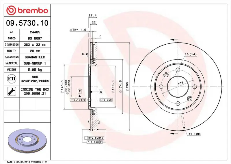 BREMBO 09573010 Тормозной диск