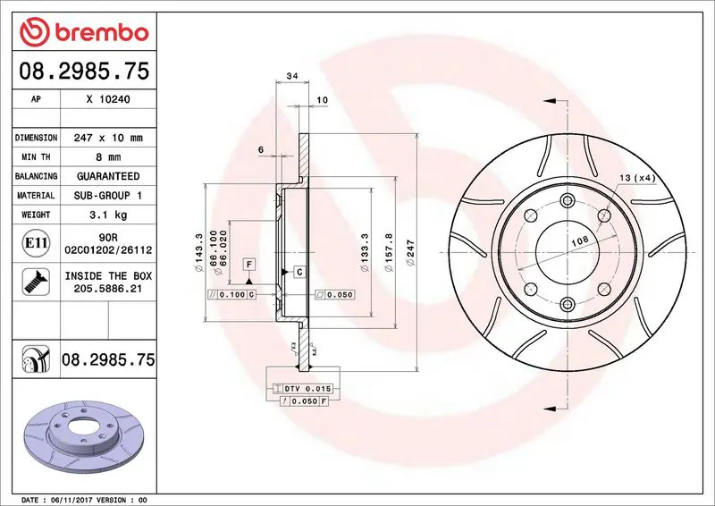 BREMBO 08298575 Тормозной диск