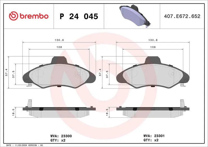 BREMBO P24045 Комплект тормозных колодок