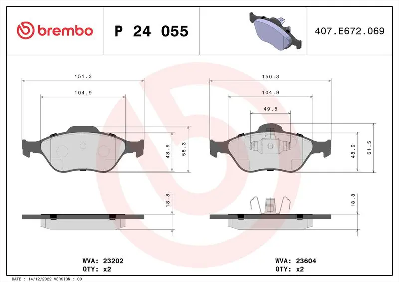 Brembo P24055 Колодки тормозные P24055