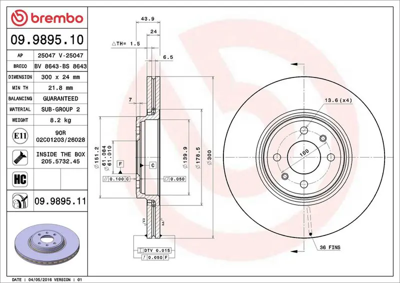 BREMBO 09989511 Тормозной диск