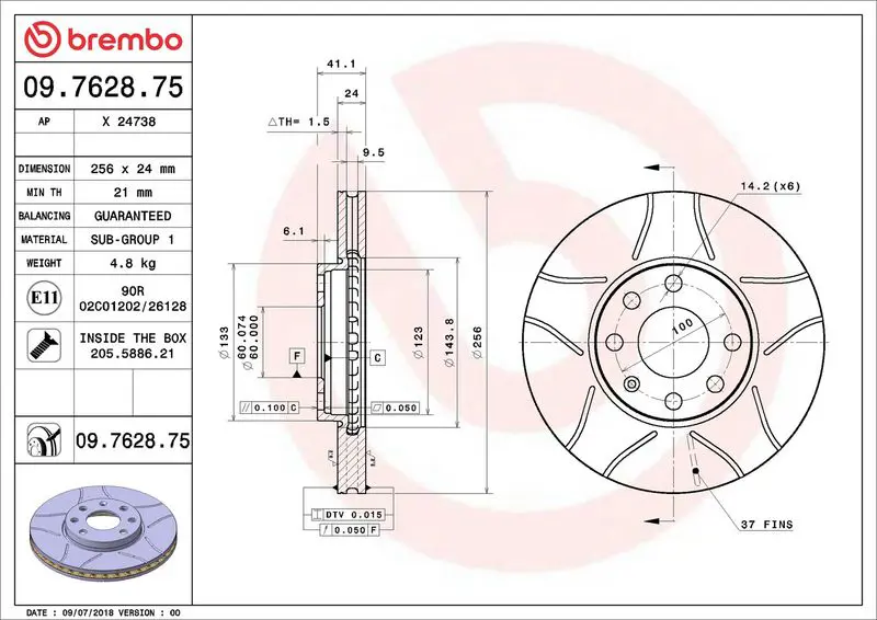 Brembo 09762875 Тормозной диск