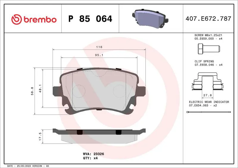 Brembo P85064 КОЛОДКИ ТОРМОЗНЫЕ ДИСКОВЫЕ