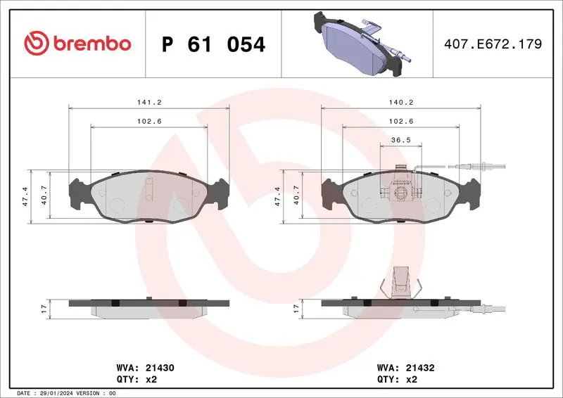 BREMBO P61054 Колодки тормозные дисковые