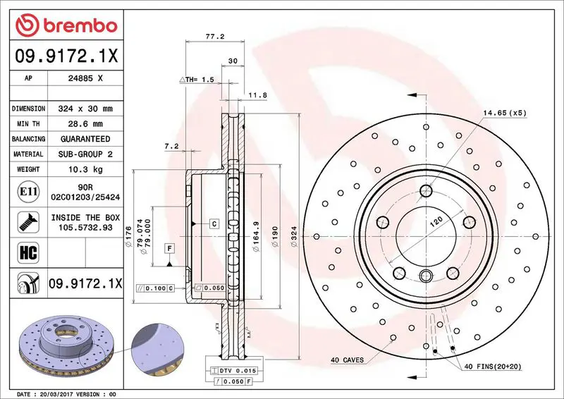 Brembo 0991721X ДИСК ТОРМОЗНОЙ ПЕРЕДНИЙ