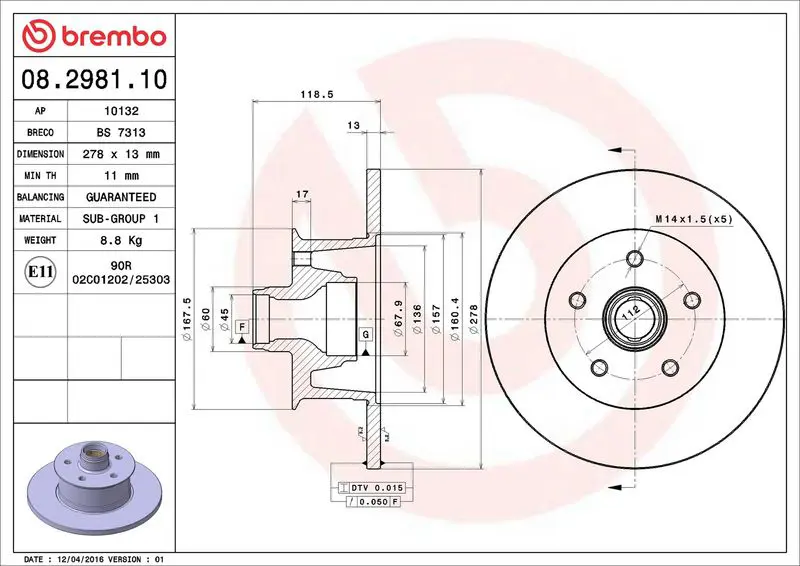 BREMBO 08298110 Тормозной диск