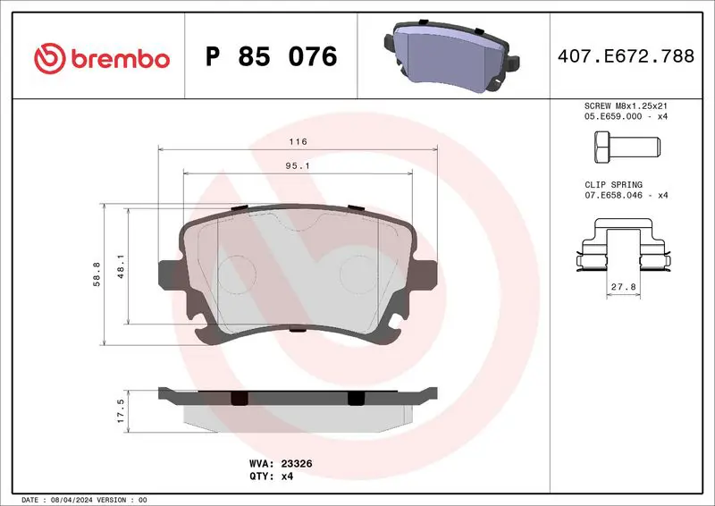 Brembo P85076 Колодки тормозные P85076
