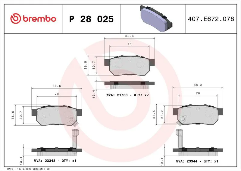 Brembo P28025 Комплект тормозных колодок,