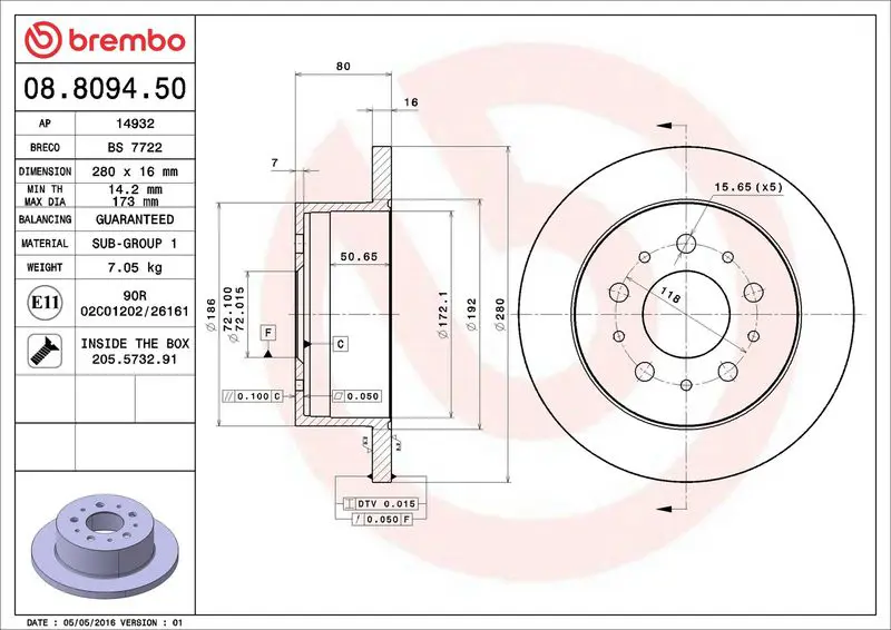 Brembo 08809450 Диск тормозной задний