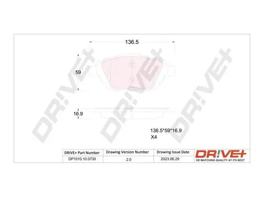 Drive+ DP1010100730 Комплект тормозных колодок,