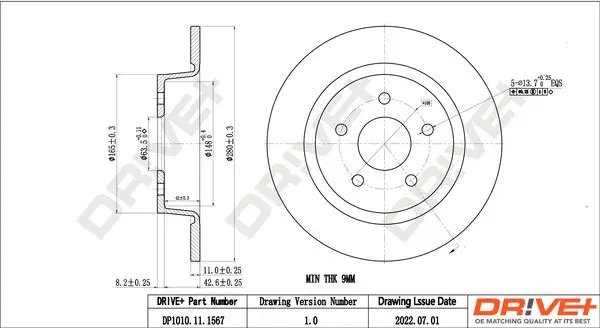 Drive+ DP1010111567 Тормозной диск