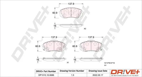 Drive+ DP1010100686 Комплект тормозных колодок,