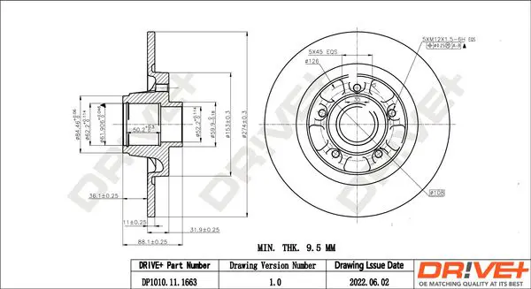 Drive+ DP1010111663 Тормозной диск