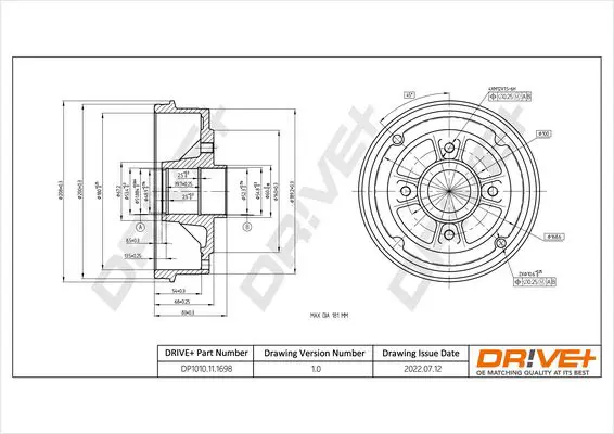 Drive+ DP1010111698 Тормозной барабан