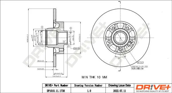 Drive+ DP1010111738 Тормозной диск