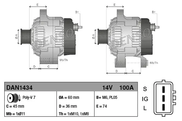 DAN1434 Denso Генератор DAN1434