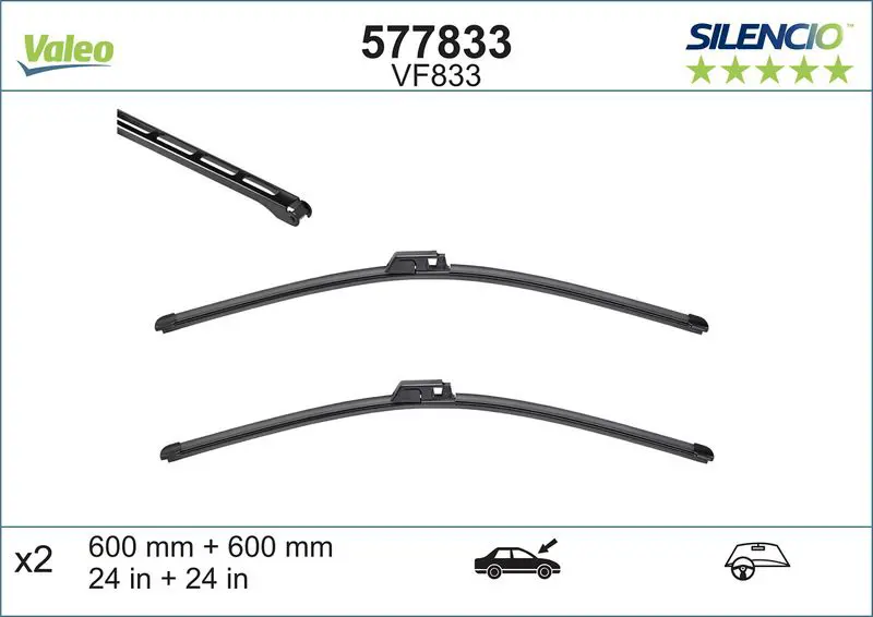 Valeo 577833 Щётки с/о бескаркасные к-кт