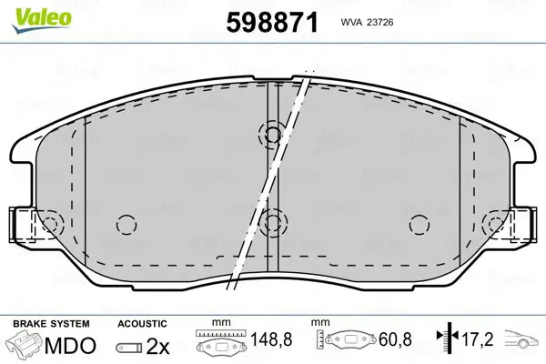 VALEO 598871 Комплект тормозных колодок