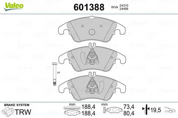 VALEO 601388 Комплект тормозных колодок,