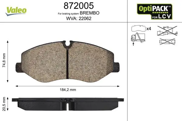 VALEO 872005 Комплект тормозных колодок,