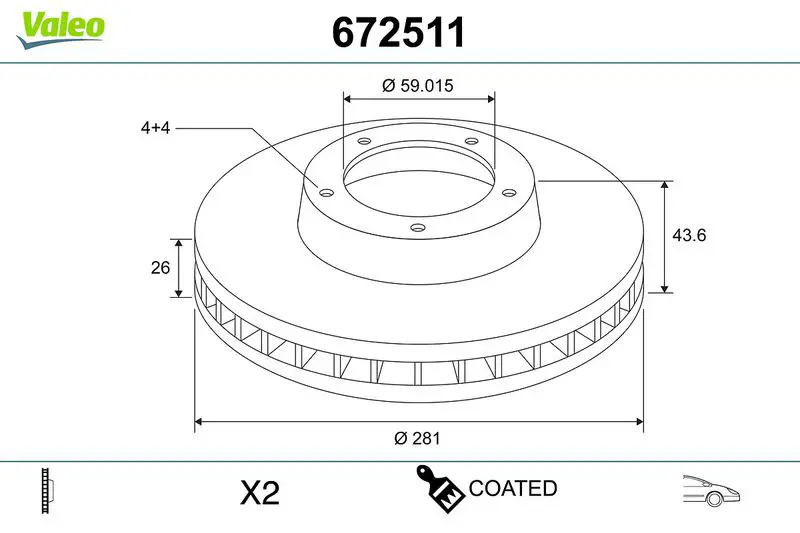 VALEO 672511 Тормозной диск