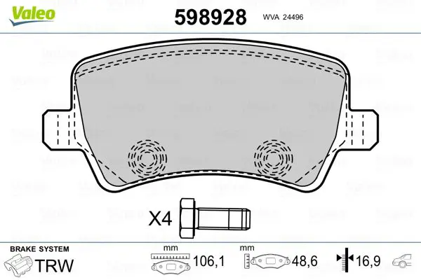 VALEO 598928 Комплект тормозных колодок