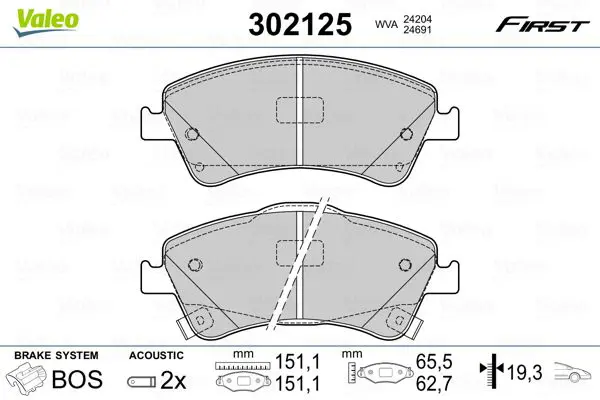 VALEO 302125 Колодки тормозные дисковые