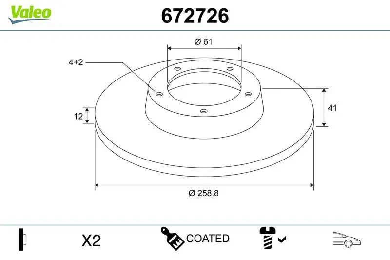 VALEO 672726 Тормозной диск
