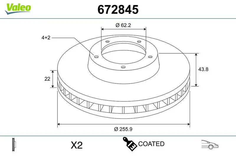 672845 Coated Brake Disc X2