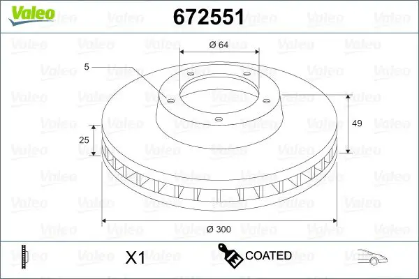 VALEO 672551 Тормозной диск