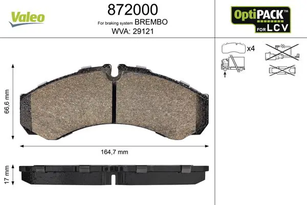 VALEO 872000 Комплект тормозных колодок