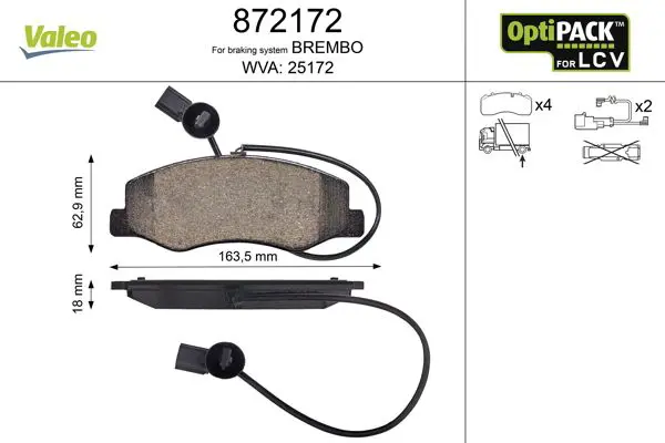 VALEO 872172 Комплект тормозных колодок