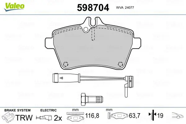 VALEO 598704 Колодки тормозные MERCEDES