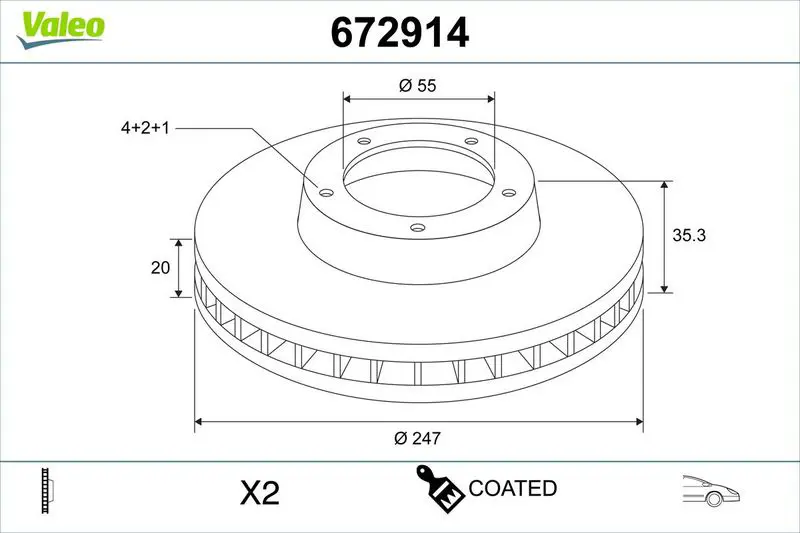 VALEO 672914 Диск тормозной