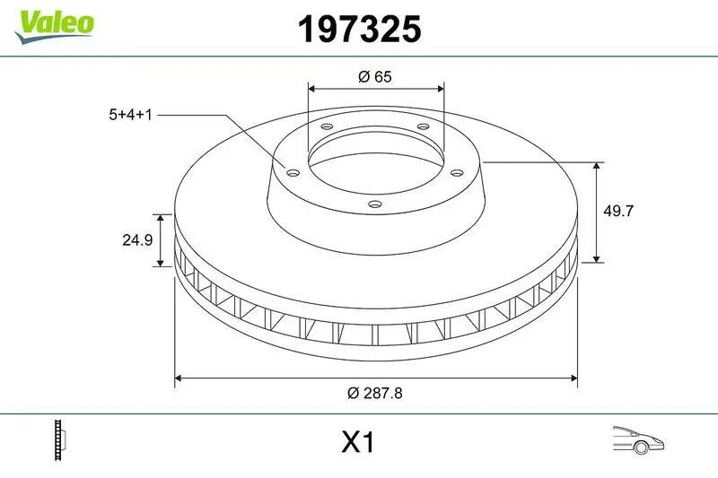 VALEO 197325 Торм диск переднвент 288X25 5