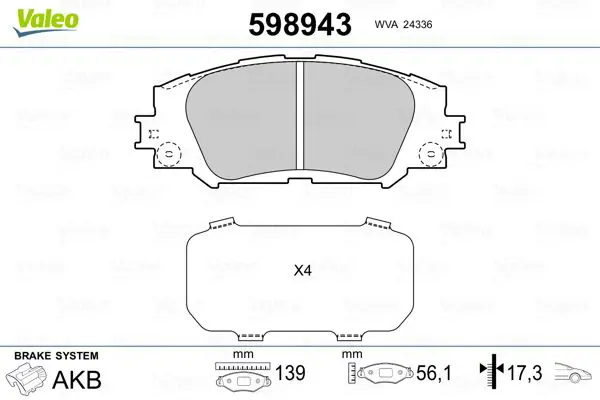 VALEO 598943 Комплект тормозных колодок