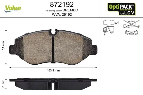 VALEO 872192 Комплект тормозных колодок