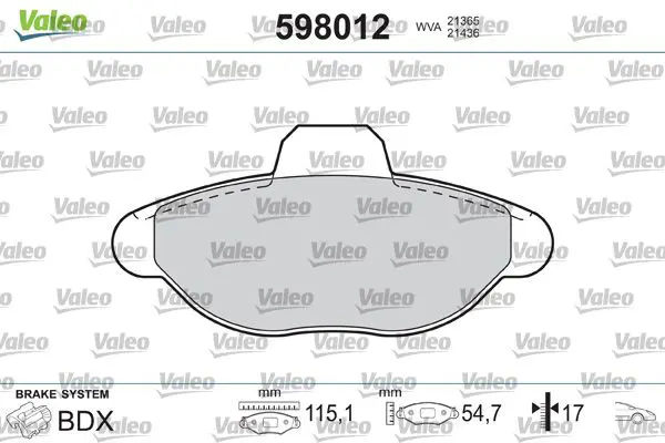 VALEO 598012 Комплект тормозных колодок