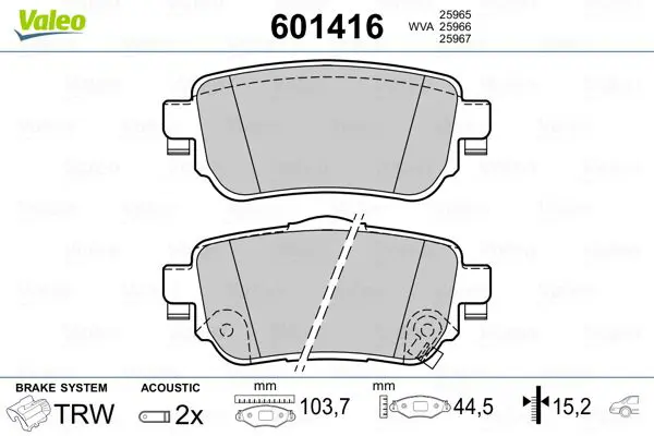 VALEO 601416 Комплект тормозных колодок