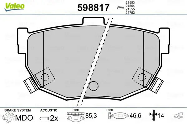 VALEO 598817 Комплект тормозных колодок