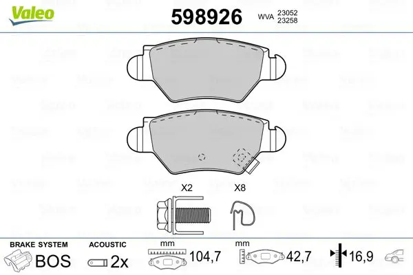 VALEO 598926 Комплект тормозных колодок