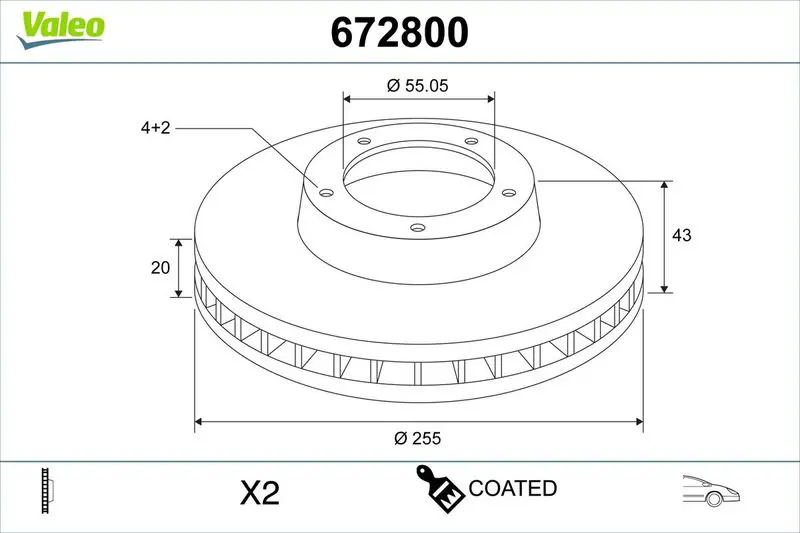 VALEO 672800 Тормозной диск