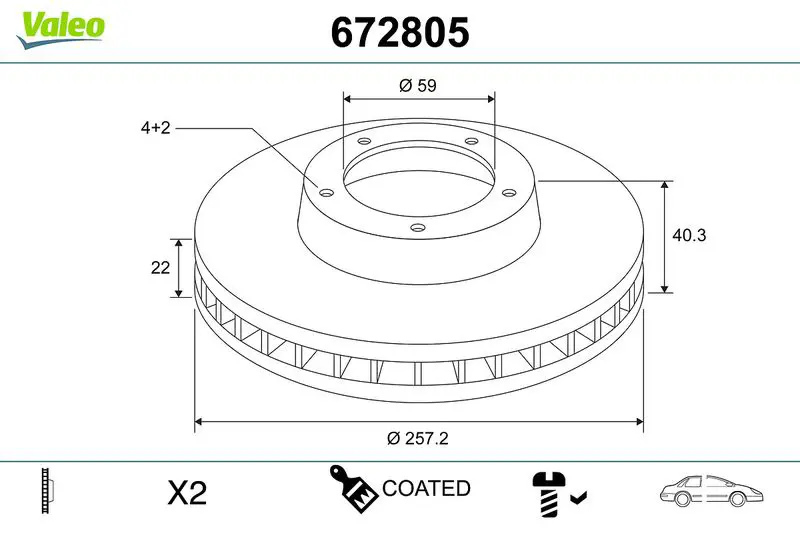 VALEO 672805 Тормозной диск