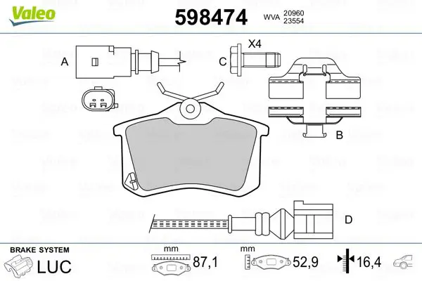 VALEO 598474 Комплект тормозных колодок