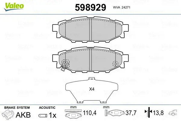 VALEO 598929 Комплект тормозных колодок