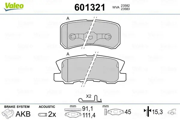 VALEO 601321 Комплект тормозных колодок