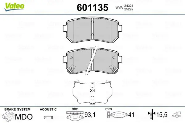 VALEO 601135 Комплект тормозных колодок