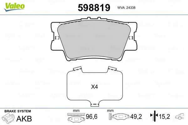 VALEO 598819 Комплект тормозных колодок