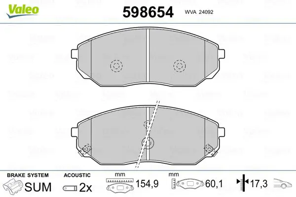 VALEO 598654 Комплект тормозных колодок