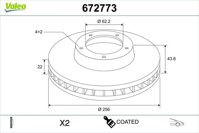 VALEO 672773 Диск тормозной